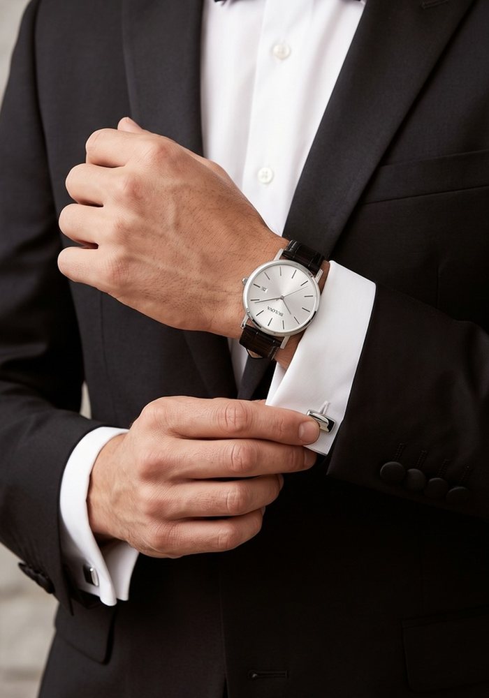 Uomo con orologio classico e polsino
