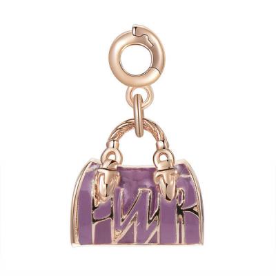 Charm argento 925/1000 galvanica rosa bauletto smalti rosa
