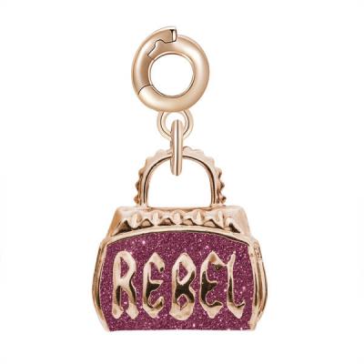 Charm argento 925/1000 galvanica rosa hobo smalto glitter