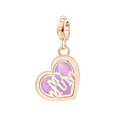 Charm argento 925/1000 galvanica rosa cuore con smalti rosa